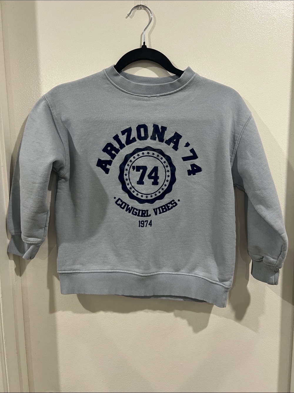 Zara Light Blue Kids Sweatshirt with Navy Arizona '74 Print Size 9-10